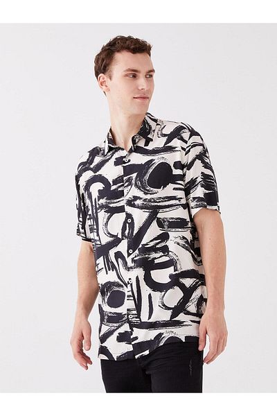 LC Waikiki Ανδρικό πουκάμισο βισκόζης LCW - Casual Regular Fit, κοντό μανίκι, στάμπα