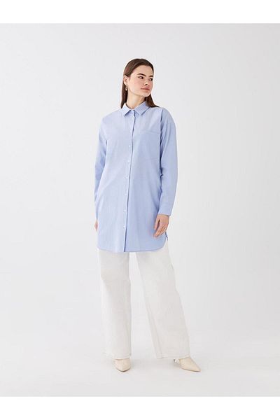 LC Waikiki LCW Modest, drept, cu mânecă lungă, cămașă supradimensionată pentru femei
