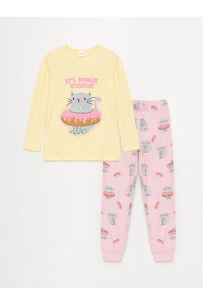 LC Waikiki Crew Neck - Girl's Printed Long Sleeve Pajama Set
