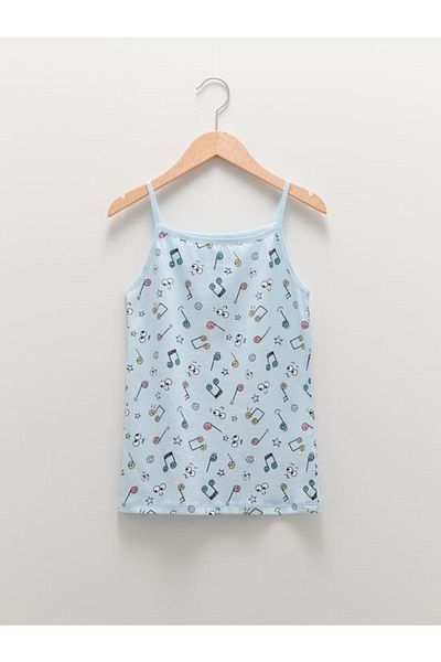 LC Waikiki Tricou pentru fetiță din bumbac cu curea imprimată cu gât pătrat, pachet de 2