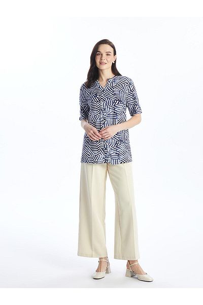 LC Waikiki Дамска блуза с къс ръкав и шарка LCW Grace Crazy Collar
