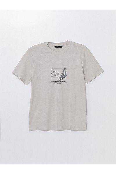 LC Waikiki Bedrucktes Herren-T-Shirt aus gekämmter Baumwolle – Rundhalsausschnitt, kurze Ärmel