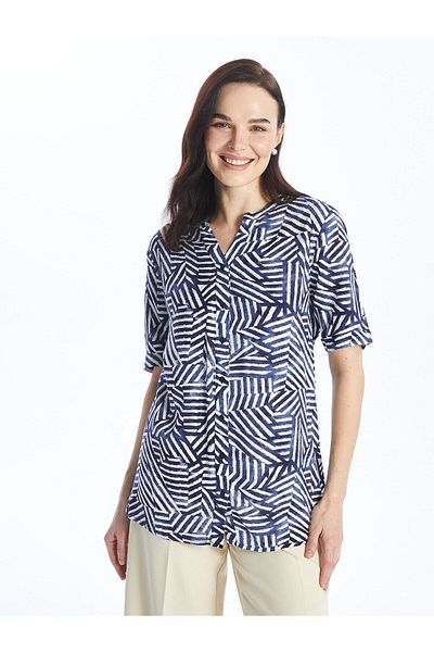 LC Waikiki Дамска блуза с къс ръкав и шарка LCW Grace Crazy Collar