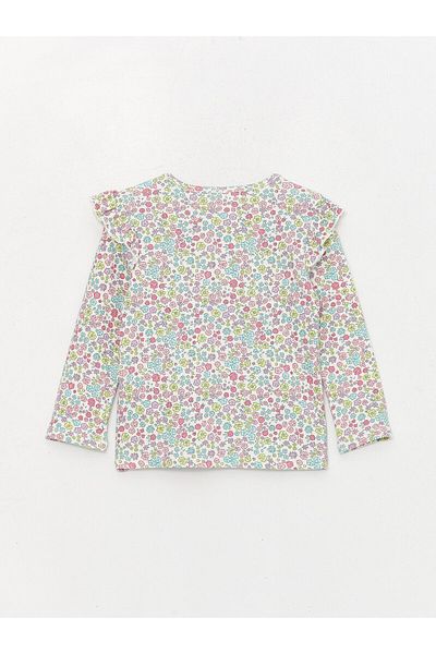 LC Waikiki Crew Neck Long Sleeve Flower Patterned Baby Girl T-Shirt