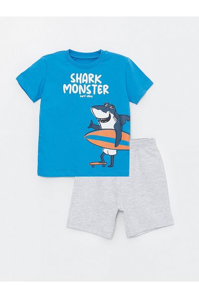 LC Waikiki Crew Neck Printed T-Shirt and Shorts for Baby Boy - Set of 2