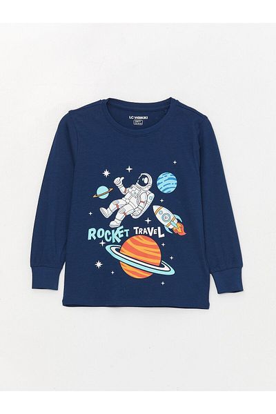 LC Waikiki Junge – Langarm-Pyjama-Set mit Rundhalsausschnitt und Aufdruck