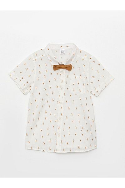 LC Waikiki Short Sleeve Patterned Baby Boy Shirt and Bow Tie Set of 2