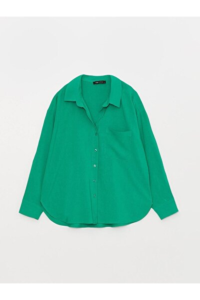LC Waikiki LCW Vision Plain Long Sleeve Oversize Linen Women's Shirt