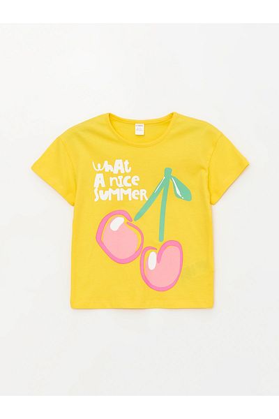 LC Waikiki Crew Neck Printed Short Sleeve T-Shirt for Baby Girl