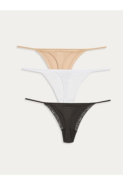 LC Waikiki LCW DREAM Chiloți tanga cu fundă din dantelă, pachet de 3