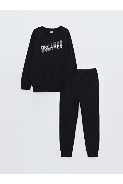 LC Waikiki LCW Kids Bisiklet Yaka Baskılı Uzun Kollu Erkek Çocuk Sweatshirt ve Eşofman Altı