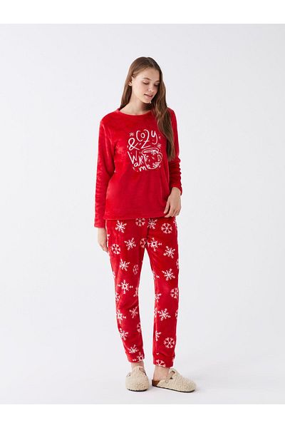 LC Waikiki Crew Neck Embroidered Long Sleeve Women's Pajamas Set