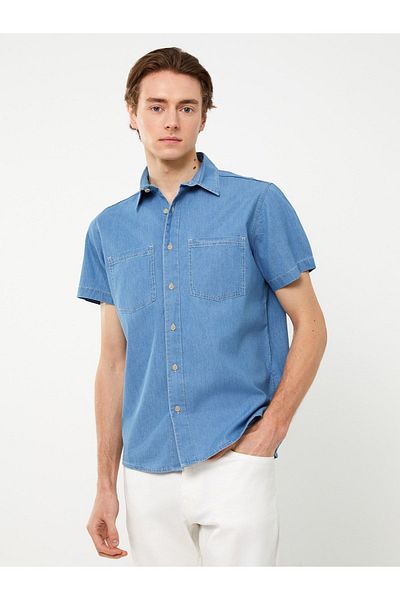 LC Waikiki Kurzärmliges Jeanshemd für Herren mit bequemer Passform