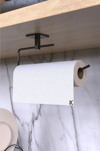 Patulya Aksesuar Black Roll Towel Holder Napkin Holder Adhesive Practical Bathroom Kitchen Hanger Paper Roll Towel Holder
