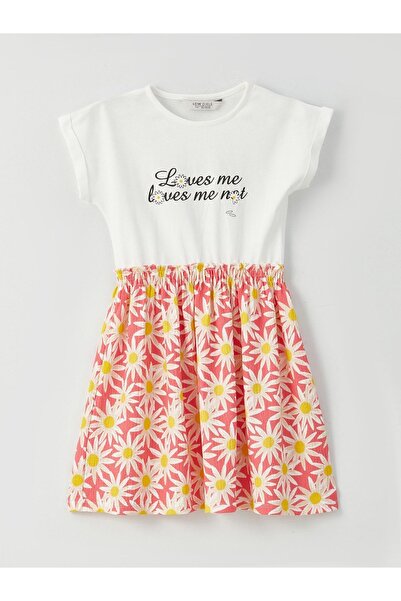 LC Waikiki Bisiklet Yaka Baskılı Kısa Kollu Kız Çocuk Elbise