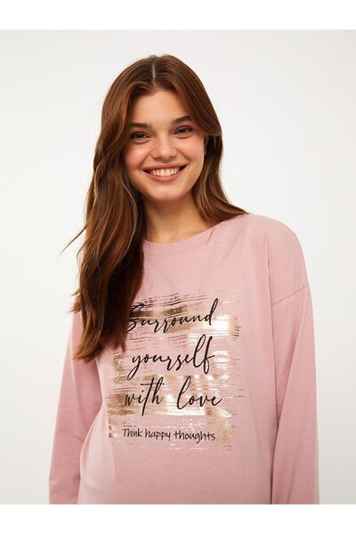 LC Waikiki LCWAIKIKI Maternity Crew Neck Printed Long Sleeve Cotton Maternity T-Shirt