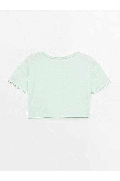 LC Waikiki Tricou Crop LCW Copii Fete - Decolteu Crew, Imprimat, mânecă scurtă
