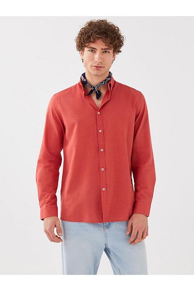 LC Waikiki Ανδρικό πουκάμισο LCW Casual Regular Fit με μακρυμάνικο λινό μείγμα
