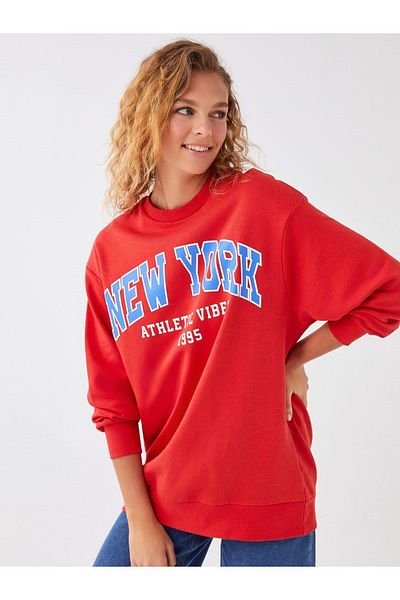 LC Waikiki Long Sleeve Oversize Crew Neck Women's Sweatshirt - Printed