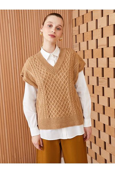 LC Waikiki V-nyakú, sajátmintás oversize női kötött pulóver
