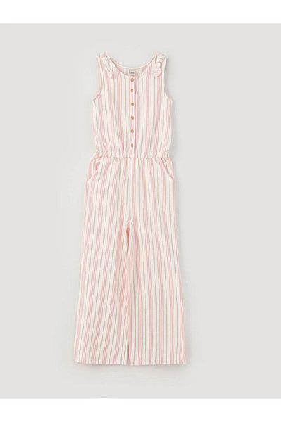 LC Waikiki Crew Neck Striped Girl's Jumpsuit