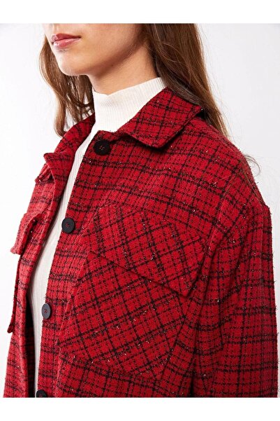 LC Waikiki Classic Front Button Closure Plaid Long Sleeve Women's Shirt Jacket
