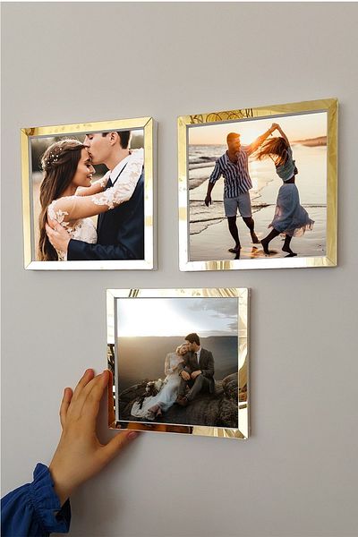 Verda Çerçeve 20x20 Cm Full Photo 3 Pieces Square Frames - Adhesive, 17.5x17.5 Cm Photo
