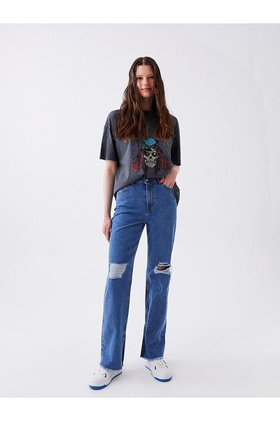 LC Waikiki Pantaloni de damă XSIDE, cu croiala dreaptă, cu detaliu rupt