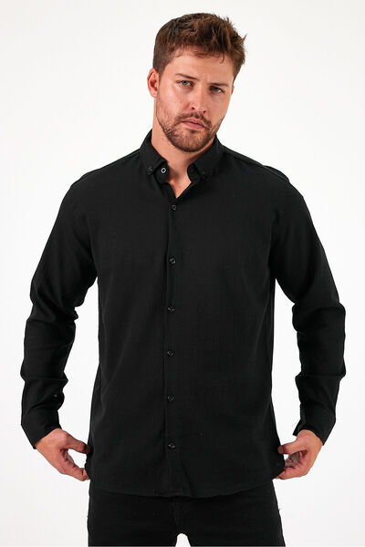 HAWKKİNG Men's Top - Long Sleeve, Easy Ironing, Sweat Absorbing, Breathable, Texture Four Seasons Shirt