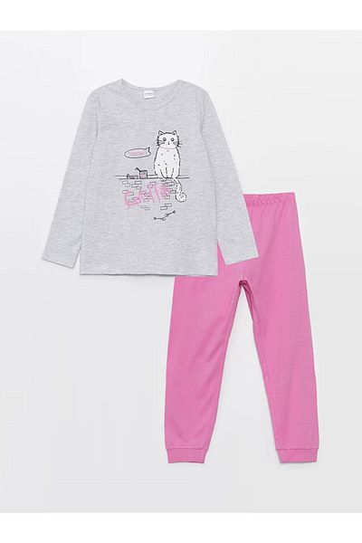 LC Waikiki Crew Neck - Girl's Printed Long Sleeve Pajama Set