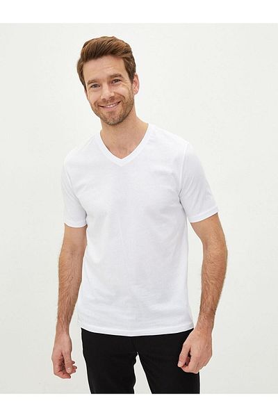 LC Waikiki Tricou de bază din bumbac pieptănat cu decolteu în V LCWAIKIKI pentru bărbați