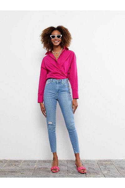 LC Waikiki Blugi LCW cu talie înaltă, cu croiala super skinny, cu detaliu de buzunar drept, pantaloni de jeans rodeo pentru femei