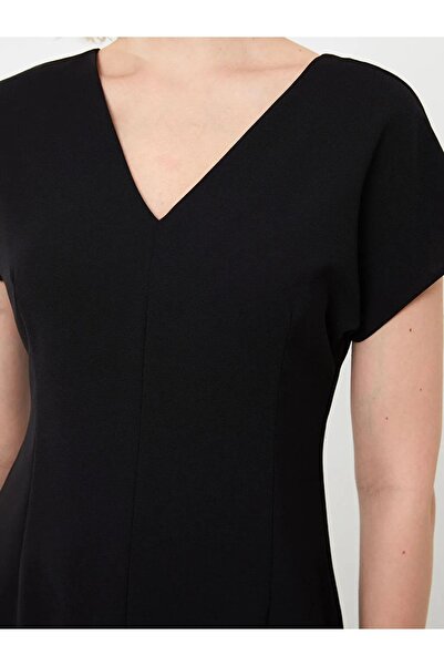 LC Waikiki Dámské šaty Lcw Vision s rovným výstřihem do V a krátkým rukávem