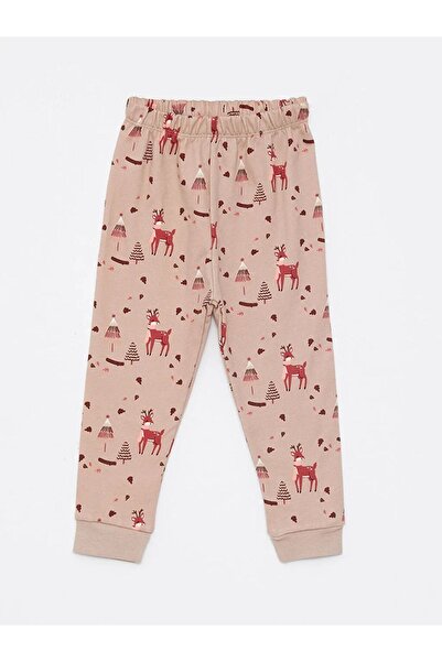 LC Waikiki Nyomtatott hosszú ujjú, nyakú pizsama szett kislányoknak