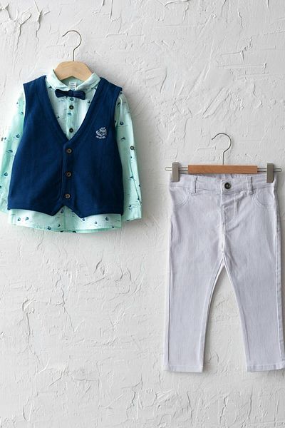 LC Waikiki Baby Boy Blue Printed Lqq Top and Bottom Set