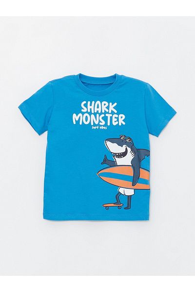 LC Waikiki Crew Neck Printed T-Shirt and Shorts for Baby Boy - Set of 2