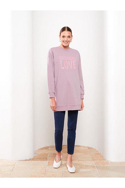 LC Waikiki LCW Modest Crew Neck Printed Long Sleeve Oversize Women's Tunic