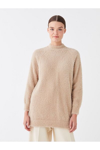 LC Waikiki Einfarbige Langarm-Stricktunika für Damen mit halbem Rollkragen