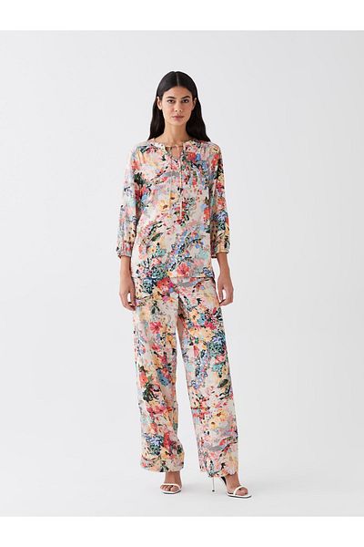 LC Waikiki LCWAIKIKI Classic Elastic Waist Floral Wide Leg Women's Trousers