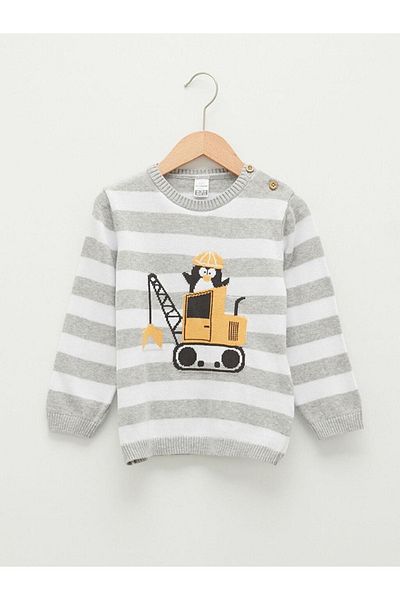 LC Waikiki Crew Neck Long Sleeve Striped Cotton Baby Boy Knitwear Sweater