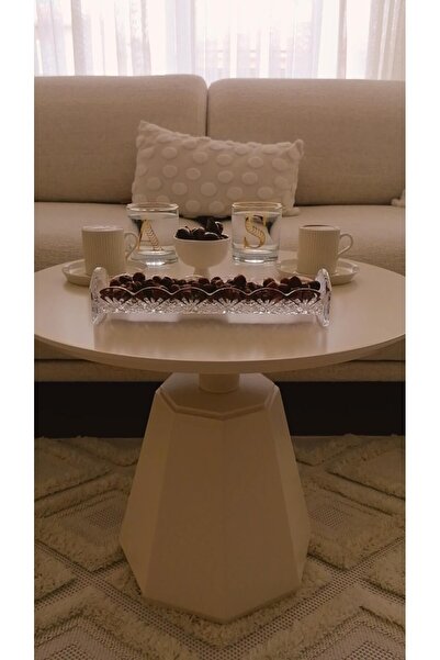 Gold Design Pera Orta Sehpa Krem Renk. Üst Tabla 60 Cm/çap