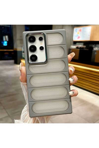 m.tk moveteck Samsung Galaxy S24 Ultra Case Back Wavy Embossed Transparent Perforated Metal Frame Sensitive Button
