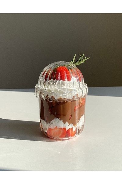 MİMOZA PARK 2 Pieces Heat Resistant Pinterest Cup with Glass Oval Lid| Coffee And Presentation Cup| 430ml