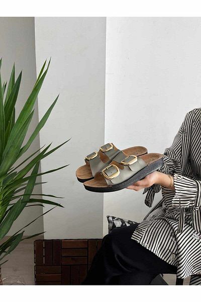 Behtah Kundura New Season Women's Slippers - Wide, Double Buckle, Lightweight and Stylish Casual Guest Home