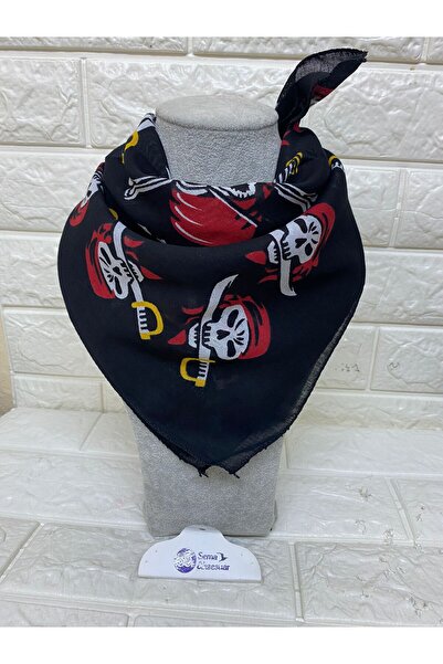 sema aksesuar Unisex Black Skull Patterned Bandana - Pirate Cotton Bracelet