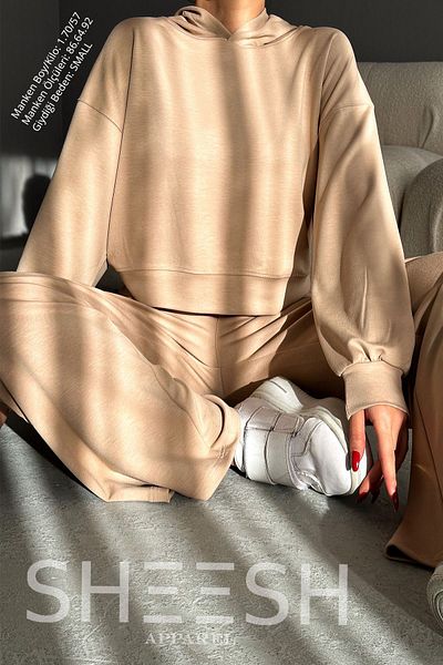 SHEESH APPAREL Camel Color Soft Textured Modal Set - Palazzo Tracksuit and Pants Set
