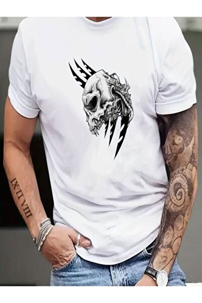 CLASSY.MODA Μπλουζάκι μονόχρωμο - Λευκό μπλουζάκι με κοντό μανίκι με λαιμόκοψη