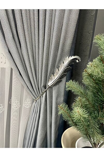 Şahinsoy perde Κουρτίνα φόντου Renso με μοτίβο φύλλων Renso Silver Rensosu