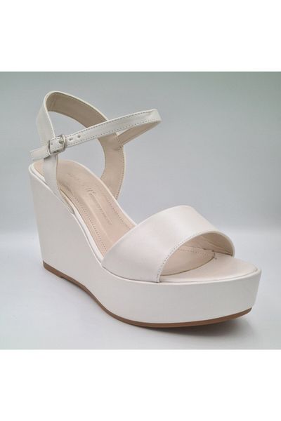 ESSTİİ Esstii 400 - Pearl Colored Wedge Heeled Platform Women's Evening Dress Sandals (9cm, 3cm)