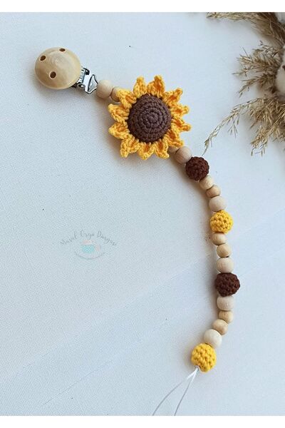 Masal Örgü Dünyası Ayçiçek Temalı Emzik Askısı / Zinciri